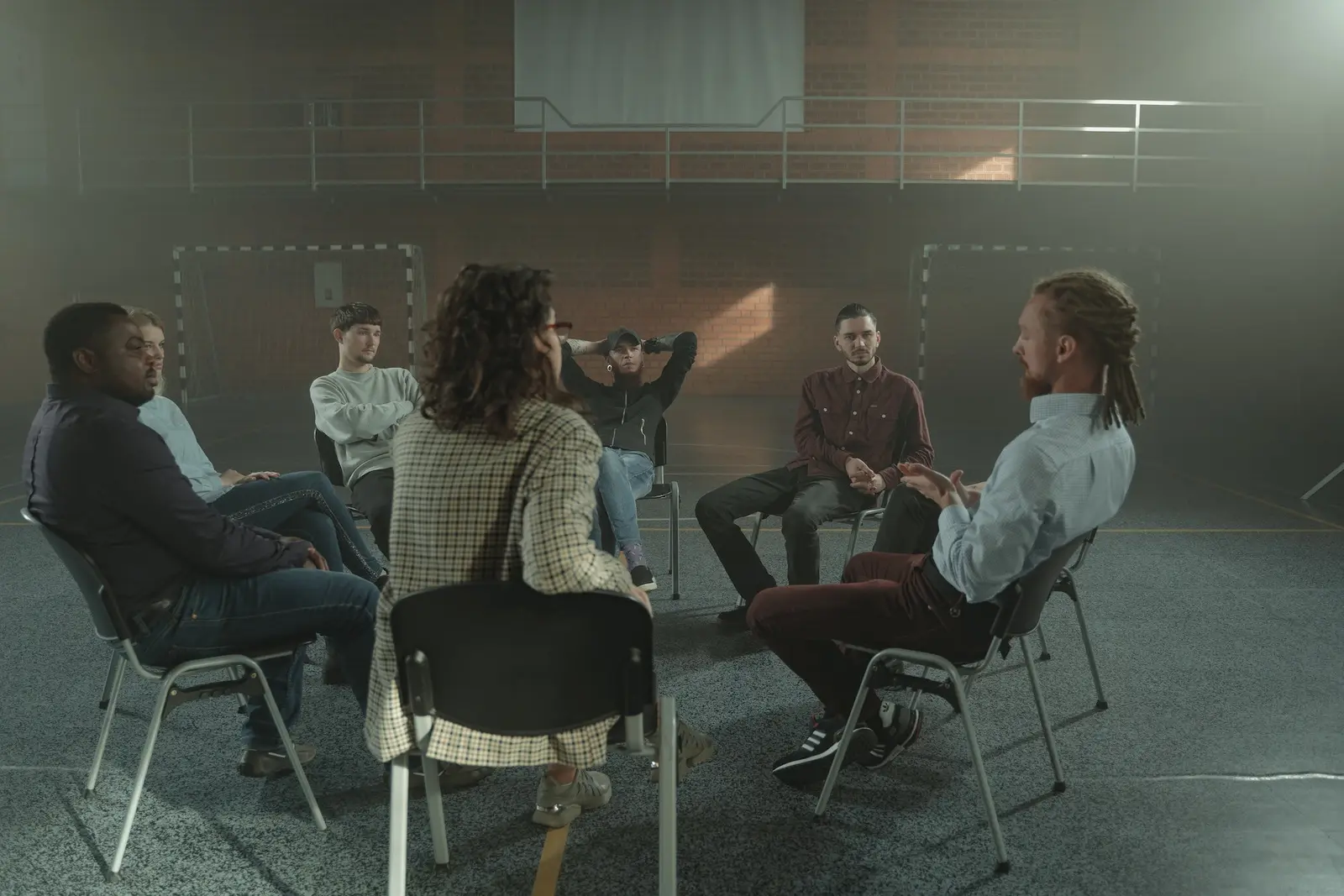 A group session at a drug and alcohol detox program